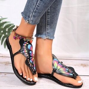 SHEIN Black Multicolor Butterfly Sandals